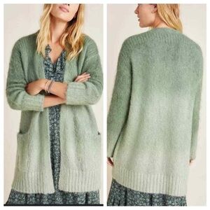 Anthropologie | Fuzzy Olive Green Alpaca-Blend Knit Cardigan | Size XS